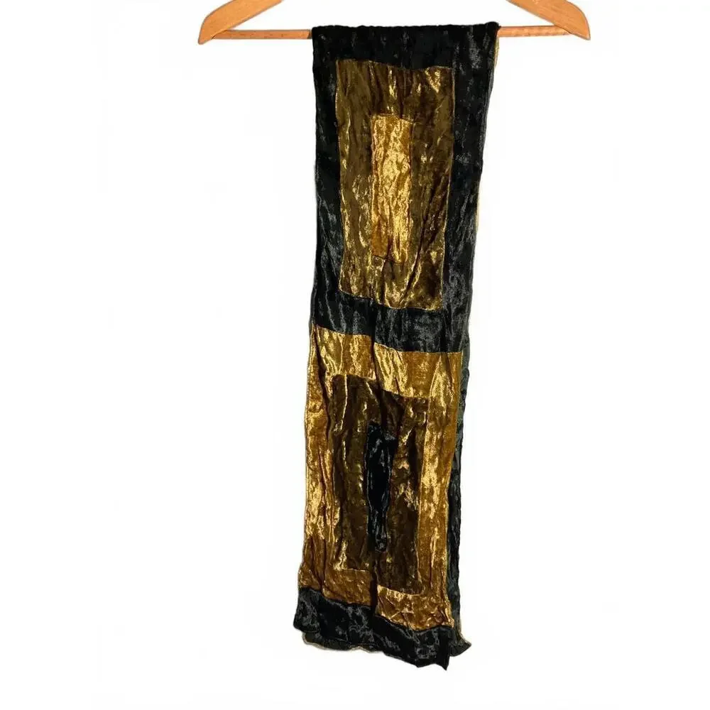 India Arts Velvet Patchwork Women's Scarf in Gold and Greens